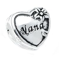 Sterling Silver Great Grandma Nana Heart Flower Family Love Bead for European Charm Bracelets