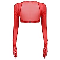 ACSUSS Women Mesh Gloves Tops Sun Protection Long Sleeve Open Front Buckle Crop Top Clubwear