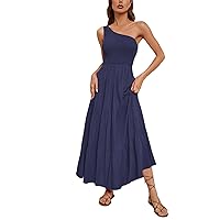 Sexy Dress for Women 2024 Solid Color Casual Fashion Pleated with Sleeveless Off The Shoulder Flowy Dress