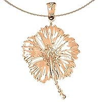 Flower Necklace | 14K Rose Gold Hibiscus Flower Pendant with 18