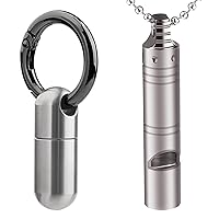 Keychain Pill Holder Titanium Pill Box and Whistle Emergency Keychain