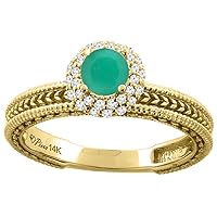 Sabrina Silver 14K White Gold Natural Emerald & Diamond Engagement Ring Round 5 mm, Sizes 5-10