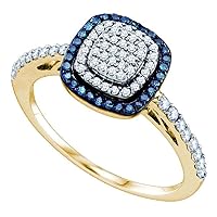 The Diamond Deal 10k Yellow Gold Womens Blue Color Enhanced Diamond Square-shape Cluster Ring 3/8 Cttw