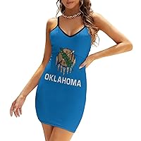 Oklahoma Flag Women's Sling Dress Sexy V-Neck Dress Sleeveless Spaghetti Strap Mini Dress Bodycon Dresses