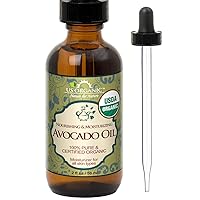 US Organic Avocado Oil Unrefined Virgin, USDA Certified Organic, 100% Pure & Natural, Cold Pressed, in Amber Glass Bottle w/Glass Eye dropper for Easy Application (2 oz (Small))
