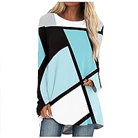 Fall Long Sleeve Shirts for Women Loose Pullover Crew Neck Sweatshirts Dressy Casual Tunic Tops Printed Blouse