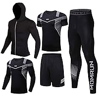 BOOMCOOL Men's Activewear Tracksuit, Running Shirt, Sweat Suit, Sportswear, Sweat Suit, Compression Trousers, Fitness, Gym Set, Pack of 5