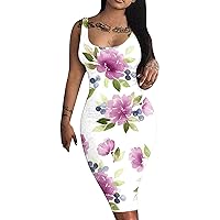 Sun Dresses for Women Casual Printed Round Neck Sleeveless Dress Solid Round Neck Dress 2024 Print Round Neck Dress