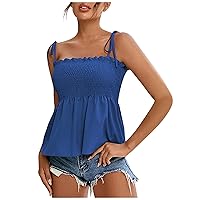 Amazon Warehouse Deals Today Spaghetti Strap Tank Tops Women Sexy Casual Camisole Smocked Ruffle Hem Cami Shirt Summer Going Out Top Blouses Basic Tees For Women Loose Fit