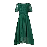 Women's 2024 Solid Lace Dressy Dresses Elegant Short Sleeve Maxi Dress Plus Size Evening Party Dresses