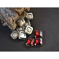 Red Square Glass Stones with Catcher (2 cm) (10 Pieces) - for Sewing, Embroidery, Jewellery Making, Art and Craft