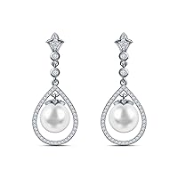 9 mm Akoya Cultured Pearl and 0.5 carat total weight diamond accent Earring in 14KT White Gold