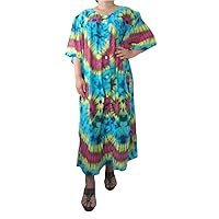 Plus Size Duster Dress Short Sleeve with Pocket Tie Dye Print Casual House Wear, Bust 64