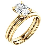 10K Solid Yellow Gold Handmade Engagement Rings 2.5 CT Oval Cut Moissanite Diamond Solitaire Wedding/Bridal Rings Set for Women/Her Propose Rings