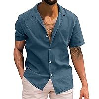 Men's Button Down Shirts Short Sleeve Summer Casual Vacation Hawaii Beach Shirts Regular Fit Solid Cuban Shirt