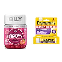Undeniable Beauty 60 Count Hair Skin Nails Biotin Vitamin C Keratin Grapefruit Gummy and Dramamine Motion Sickness Relief Less Drowsey Formula 8 Count