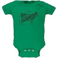 animalworld Cow Scribble Drawing Kelly Green Soft Baby One Piece