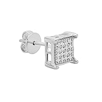Dazzlingrock Collection 0.03 Carat (ctw) DGLA Certified Round White Diamond V Prong Square Men's & Women's (Unisex) Hip Hop Iced Stud Earring (Only 1pc)