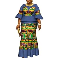 African Women's Dress Dashiki Ankara Plus Size Wax Print Half-Sleeve Joint Skirt