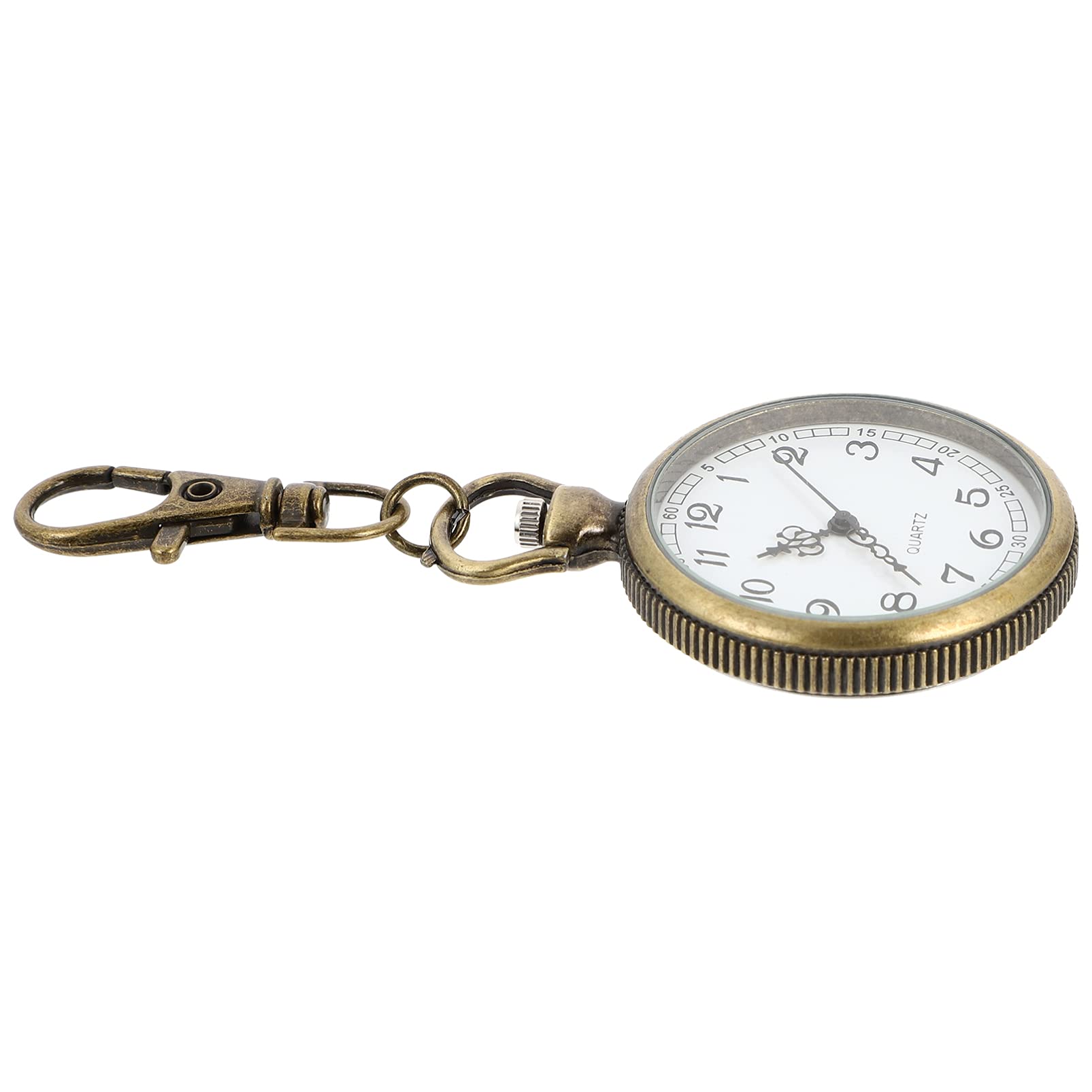 POPETPOP Clip- on Open Face Quartz Pocket Watch with Key Buckle- Unisex Fob Watch Hanging Pocket Watch Decorative