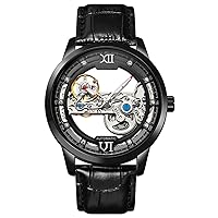 Men Watches Automatic Wristwatch Skeleton Design Waterproof Black Leather Band Men's Wrist Watches