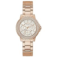 GUESS Ladies Sport Crystal Multifunction 36mm Watch – White Dial Rose Gold-Tone Stainless Steel Case with Blue Silicone Strap