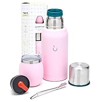 BALIBETOV Yerba Mate Kit - Includes 1 Yerba Mate Cup, 1 Bombilla Mate Straw, and 1 Mate Termo with 2 Stoppers - The Stainless Steel Yerba Mate Gourd, Includes Lid (Pink)