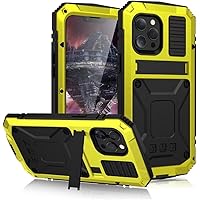 Full Body Rugged Armor Shockproof Stand Aluminum MetalCase for iPhone 15/15 plus/15 pro/15pro max (15pro max,Yellow)