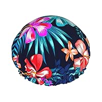 Floral Blue Print Waterproof Shower Cap, Double Layer Waterproof Shower Cap, Reusable Shower Cap