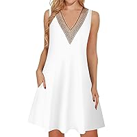 My Orders Summer Dresses for Women 2024 Trendy Lace V Neck Sleeveless Dressy Casual Sundress with Pocket Tank Dress Today Deals Prime(2-White,XX-Large)