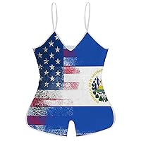 USA El Salvador Flag Funny Slip Jumpsuits One Piece Romper for Women Sleeveless with Adjustable Strap Sexy Shorts