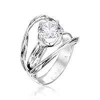 925 Sterling Silver Ring With A White Round Cubic Zirconia CZ Prong, Vintage Antique Look, Hypoallergenic, Nickel and Lead-free, Artisan Handcrafted Designer collection, Made In Israel