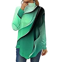 Womens Long Sleeve Tunic Tops Half High Neck Geometric Color Block Fall Shirts for Women 2023 Fashion Womens Blouse