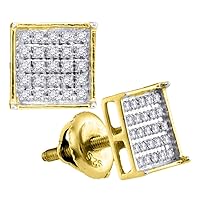 14kt Yellow Gold Unisex Round Diamond Square Cluster Stud Earrings 1/6 Cttw