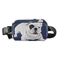 ALAZA Bulldog Puppy on Blue Background Belt Bag Waist Pack Pouch Crossbody Bag with Adjustable Strap for Men Women College Hiking Running Workout Travel