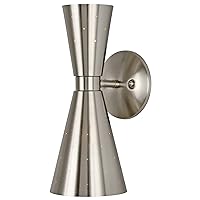 Brushed Nickel Wall Sconce, 2-Light Modern Wall Lighting Fixture, E12 Industrial Metal Wall Mount Lamp for Living Room Mirror Cabinet Bedroom Bathroom Mid-Century Hardwire Wall Light
