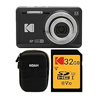 Kodak PIXPRO Friendly Zoom FZ55 Digital Camera (Black) Bundle with Case for Compact Cameras, and Kodak 32GB Class 10 UHS-I U1 SDHC Memory Card (3 Items)