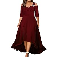 Women's Plus Size Sexy Off Shoulder Half Sleeve Solid Color High Low Maxi Dress Formal Gowns and Evening Dresses