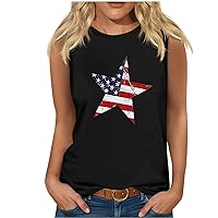 Women Patriotic Tank Tops Funny Pentagram USA Flag Print T-Shirts Summer 4th of July Casual Sleeveless Loose Tanks