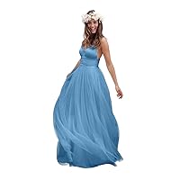 Women's Spaghetti Ruched Empire Waist Open Back Beach Wedding Dress Ice Blue US20W