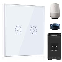 BSEED Smart Alexa Light Switch, Double 1-Way Wifi Smart Light Switch Works with Amazon Alexa and Google Home, Touch Wall Switch, Glass Touch Screen Switch, White (Requires Neutral Wire)
