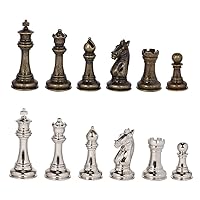 Edgemar Silver and Bronze Metal Chess Pieces with 3.75 Inch King and Extra Queens, Pieces Only, No Board