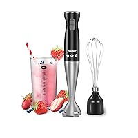 COMFEE' Immersion Hand Blender, Brushed Stainless Steel, 2-Speed, Multipurpose Stick Blender with 200 Watts, 600ml Mixing Beaker and Whisk, Perfect for Baby Food, Smoothies, Sauces and Soups, Black