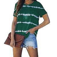 Crew Neck Tops for Women, Women's Tie-Dye Design Casual Short-Sleeved Large Size T-Shirt Plus T Shirts Graphic Vintage Trendy