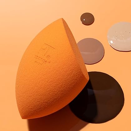 Real Techniques Miracle Complexion Sponge, Makeup Blending Sponge, For Foundation, Offers Light To Medium Coverage, Natural, Dewy Makeup, Orange Sponge, Packaging May Vary, 4 Count