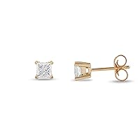 IGI Certified 10k Gold 0.10Ct to 2Ct Princess Diamond Stud Earring by DZON Love Gift for Women (H-I, SI)
