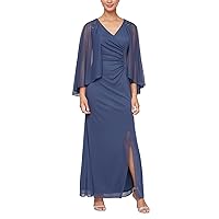 S.L. Fashions Women's Long Sleeveless V-Neck Dress with Beaded Capelet