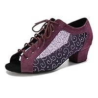 Women's Lace-up Latin Dance Shoes Low Heel Open Toe Ballroom Salsa Dance Practice Shoes Suede Sole