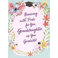 Designer Greetings Beaming with Pride: 3D Pink Butterfly, Sequins and Flowers Hand Decorated Graduation Congratulations Card for Granddaughter