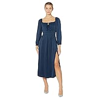 Ruched Midi Dress with Slit Navy/Ink MD